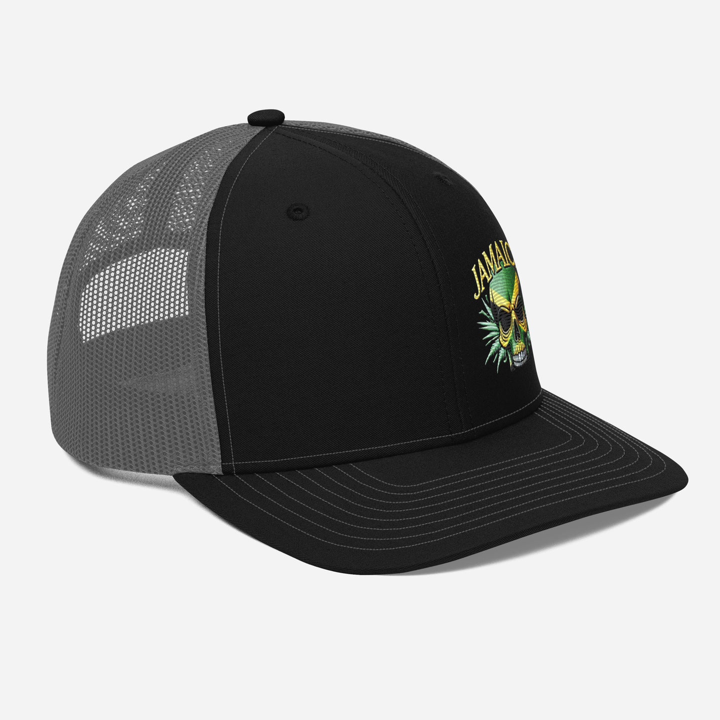 Embroidered 'Jamaica Skull' Trucker Hat – Adjustable Snapback, Stylish Summer Jamaica Hat