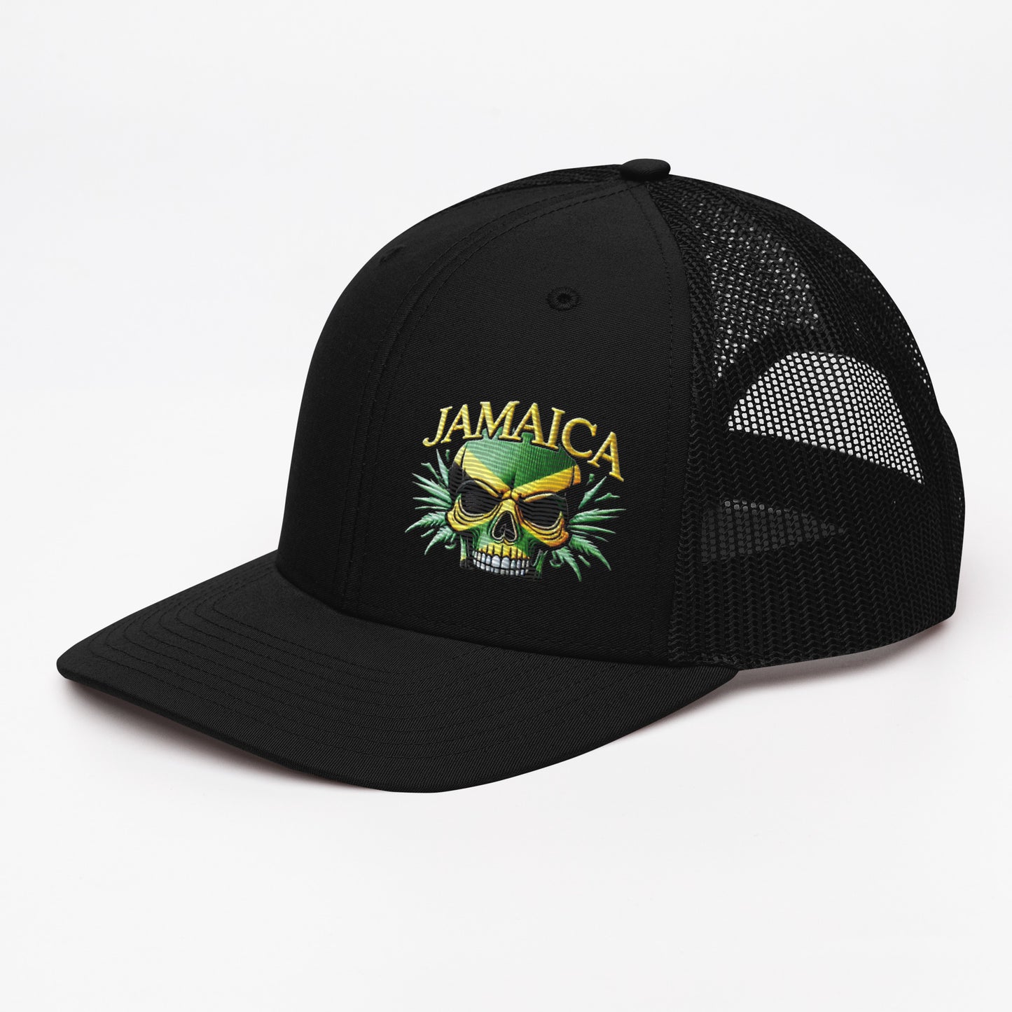 Embroidered 'Jamaica Skull' Trucker Hat – Adjustable Snapback, Stylish Summer Jamaica Hat