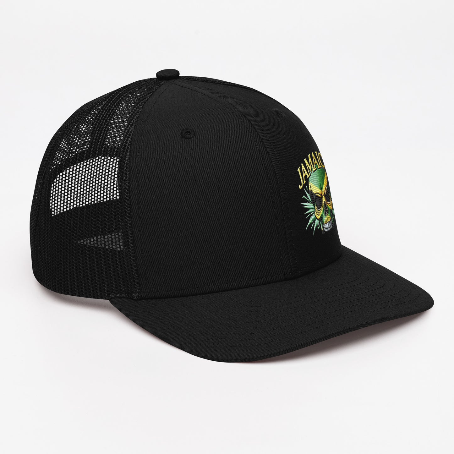 Embroidered 'Jamaica Skull' Trucker Hat – Adjustable Snapback, Stylish Summer Jamaica Hat