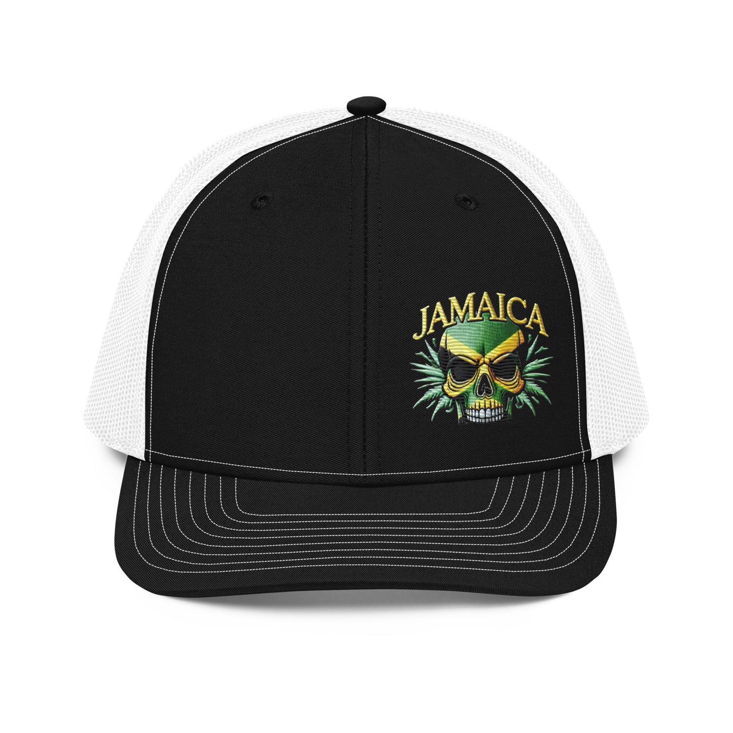 Embroidered 'Jamaica Skull' Trucker Hat – Adjustable Snapback, Stylish Summer Jamaica Hat