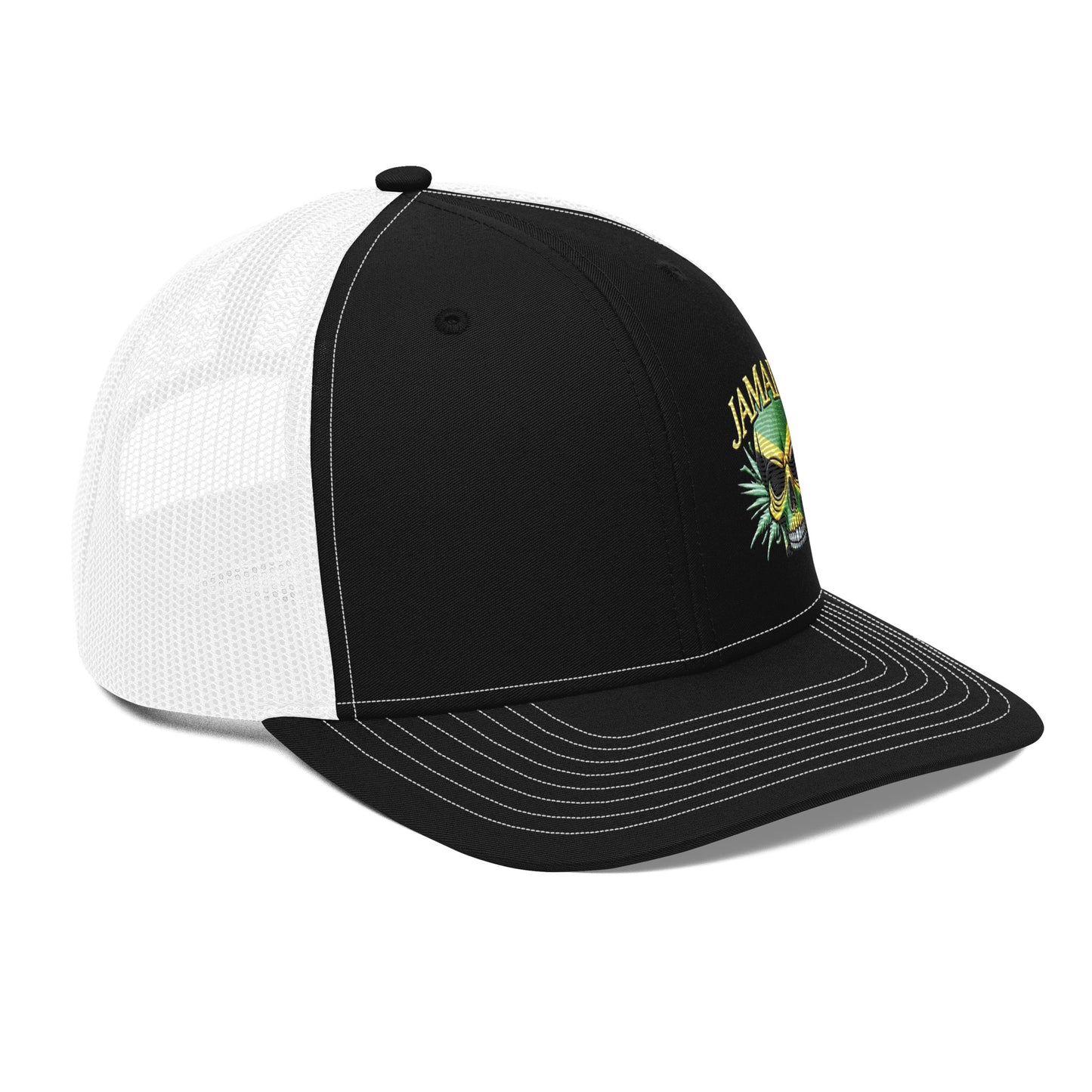 Embroidered 'Jamaica Skull' Trucker Hat – Adjustable Snapback, Stylish Summer Jamaica Hat