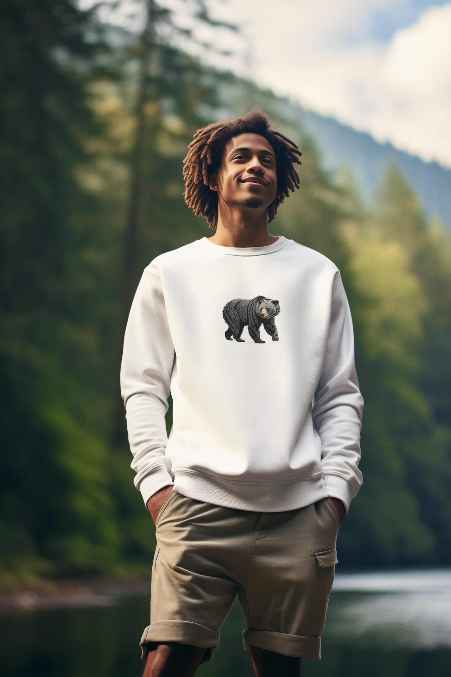 Black Bear Crew Neck Sweatshirt  Cozy Wildlife-Inspired Casual Adventure Pullover